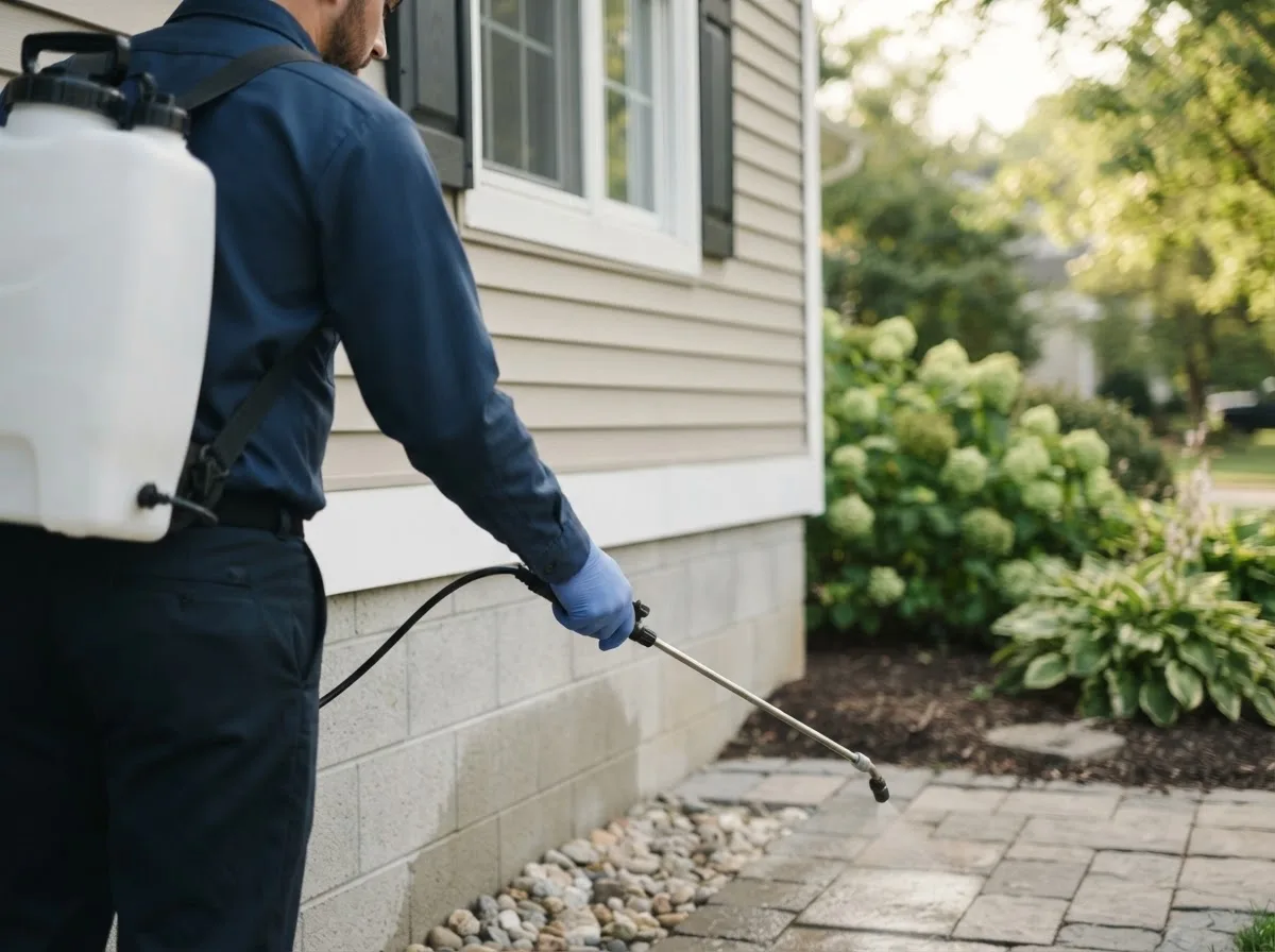 Pest control technician inspecting a home in Helix, OR